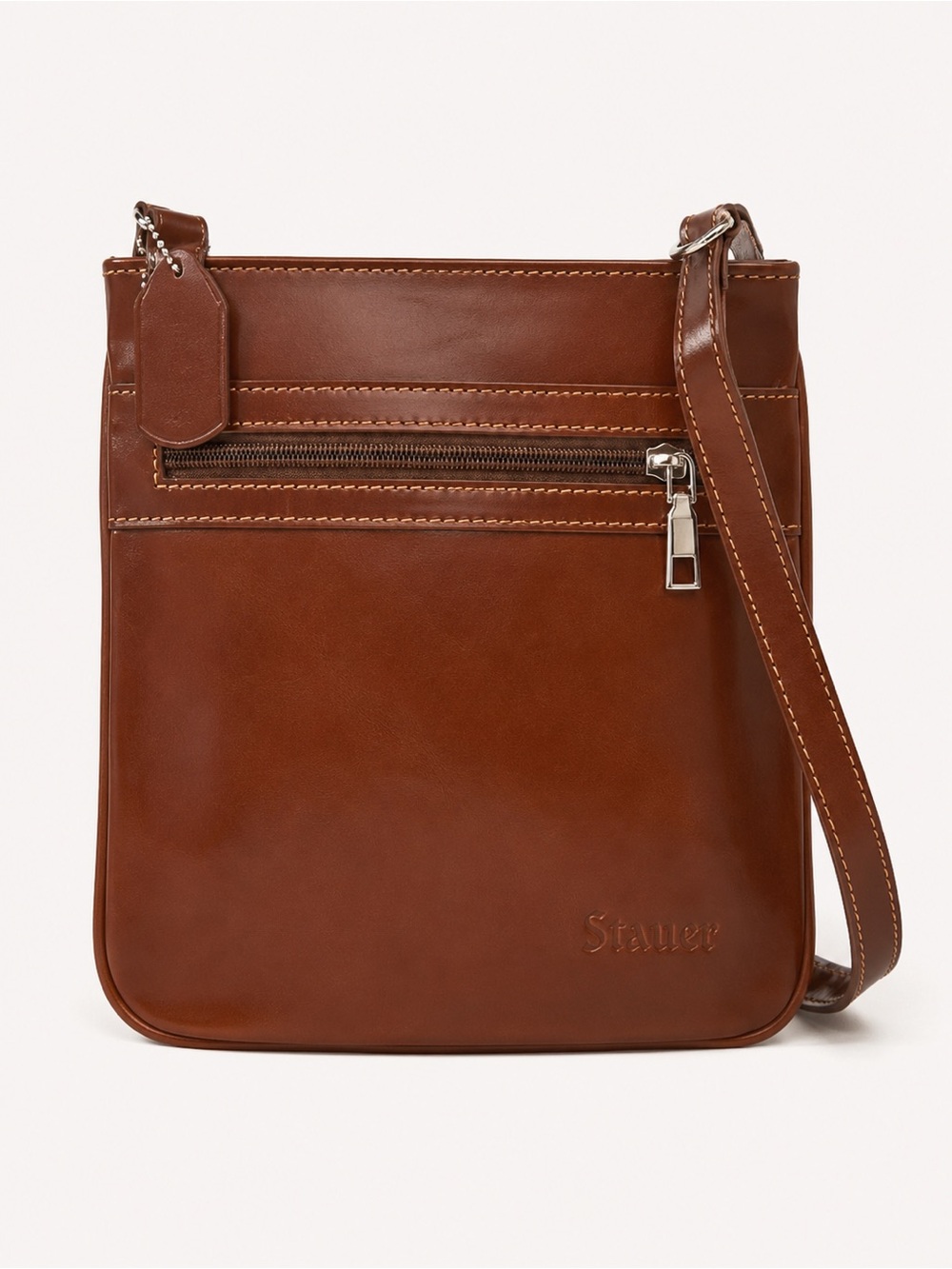 Stauer Sleek Brown Leather Crossbody Bag by